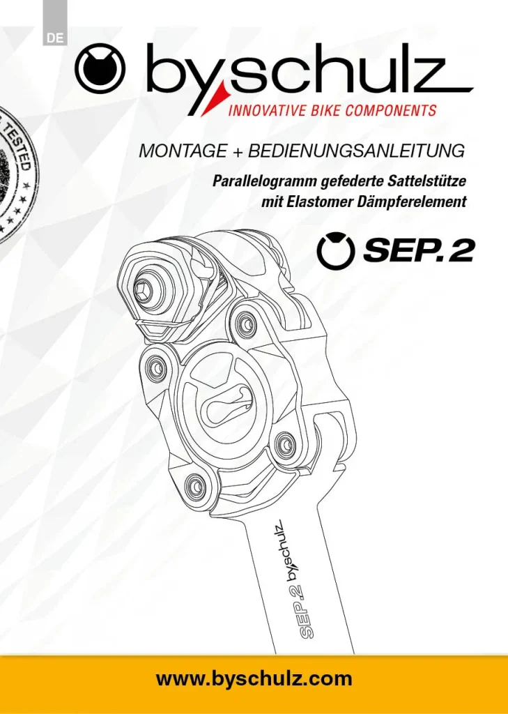 by,schulz Cover der Bedienungsanleitung der SEP.2 Parallelogramm gefederte Elastomer-Sattelstütze